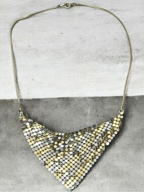 Vintage 1970’s Dead-Stock Hong Kong 2-Tone Mesh Bib Necklace